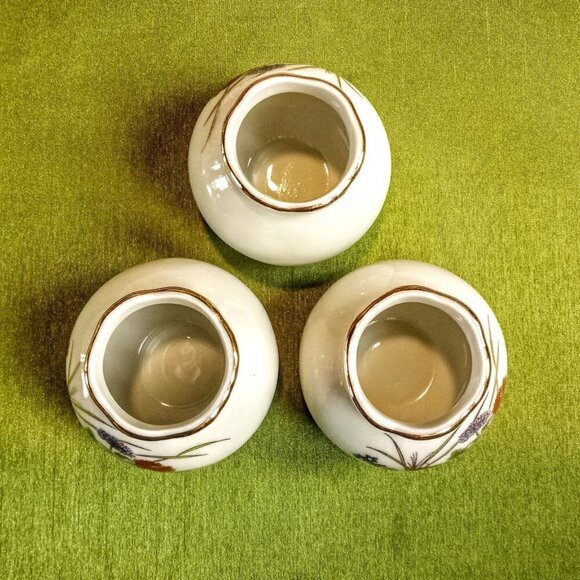 Vintage Otagiri Scallop Rim Flower & Quail Jar Set - Picture 3 of 6